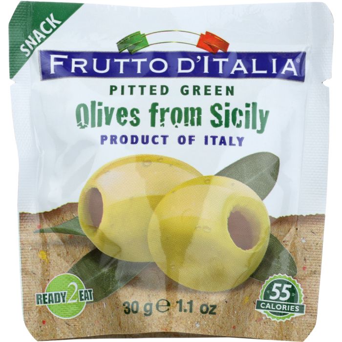 FRUTTO DITALIA: Pitted Green Olives Snack Pack, 1.10 oz