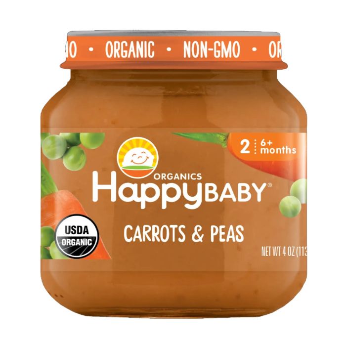 HAPPY BABY: Carrots and Peas Jar, 4 oz