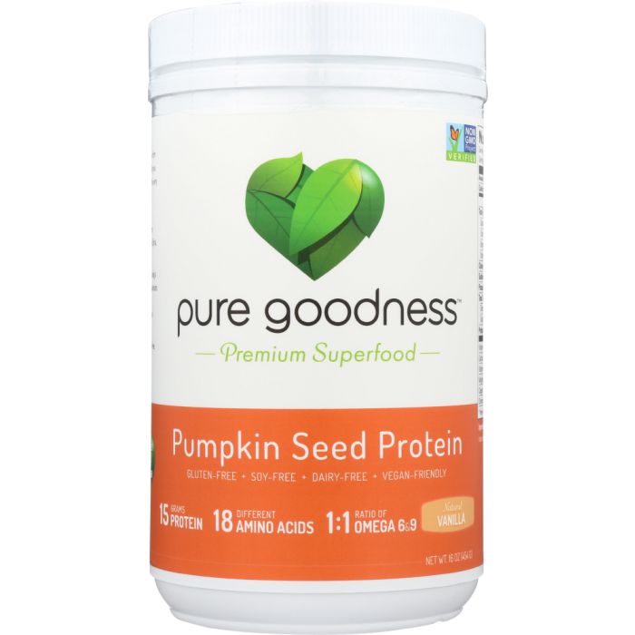 PURE GOODNESS: Pumpkin Seed Vanilla Protein Powder, 16 oz