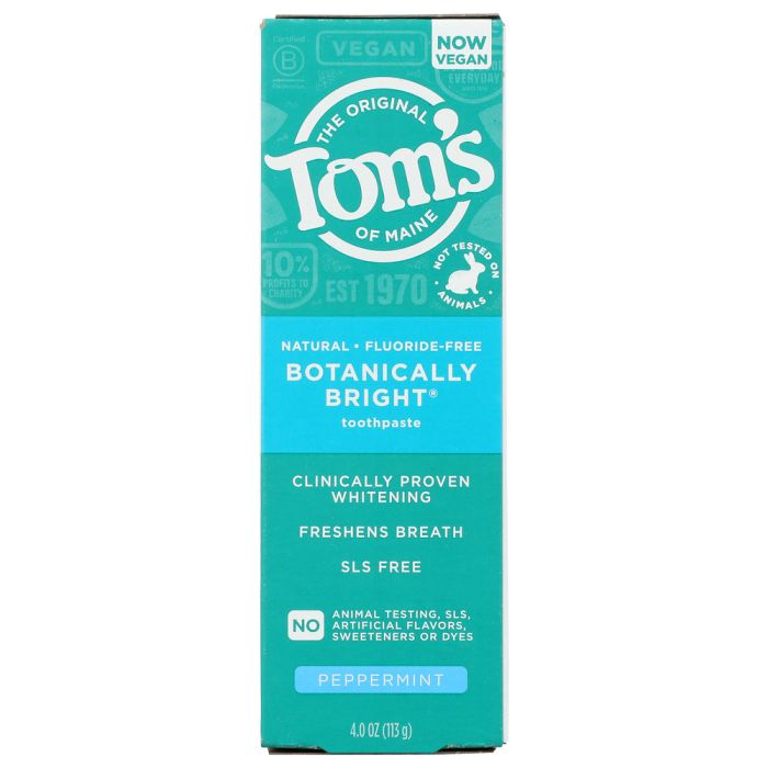 TOMS OF MAINE: Fluoride Free Botanically Bright Toothpaste Peppermint, 4 oz