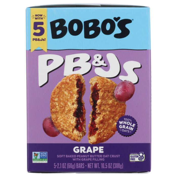 BOBOS OAT BARS: Grape PB&J Oat Snacks 5 count, 10.5 oz