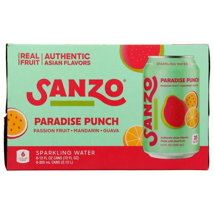 SANZO: Paradise Punch Sparkling Water 6 Cans, 72 fo