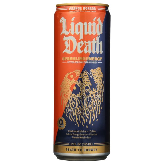 LIQUID DEATH: Orange Horror Sparkling Energy Drink, 12 fo