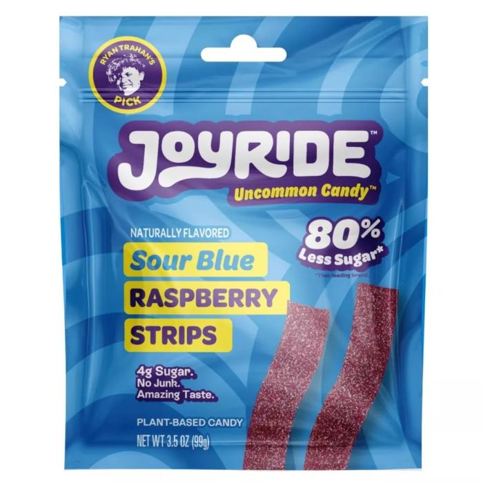 JOYRIDE: Sour Blue Raspberry Candy Strips, 3.5 oz