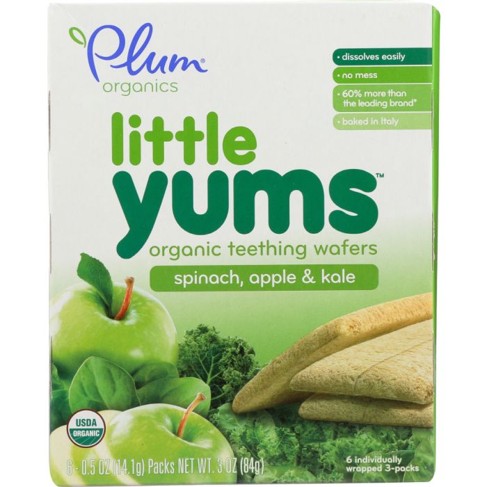 PLUM ORGANICS: Little Yums Organic Teething Wafers Spinach Apple & Kale 6 pack, 3 oz