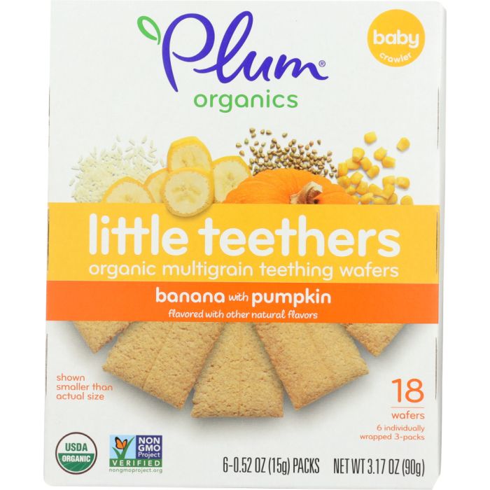 PLUM ORGANICS: Little Yums Organic Teething Wafers Pumpkin & Banana 6 packs, 3 oz