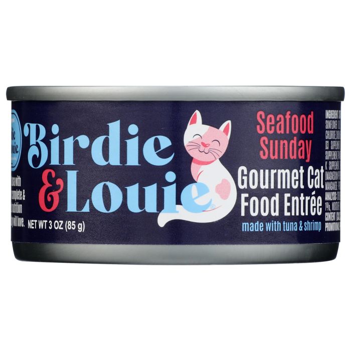 BIRDIE & LOUIE: Seafood Sunday Tuna and Shrimp Wet Cat Food Gourmet Entrees, 3 oz