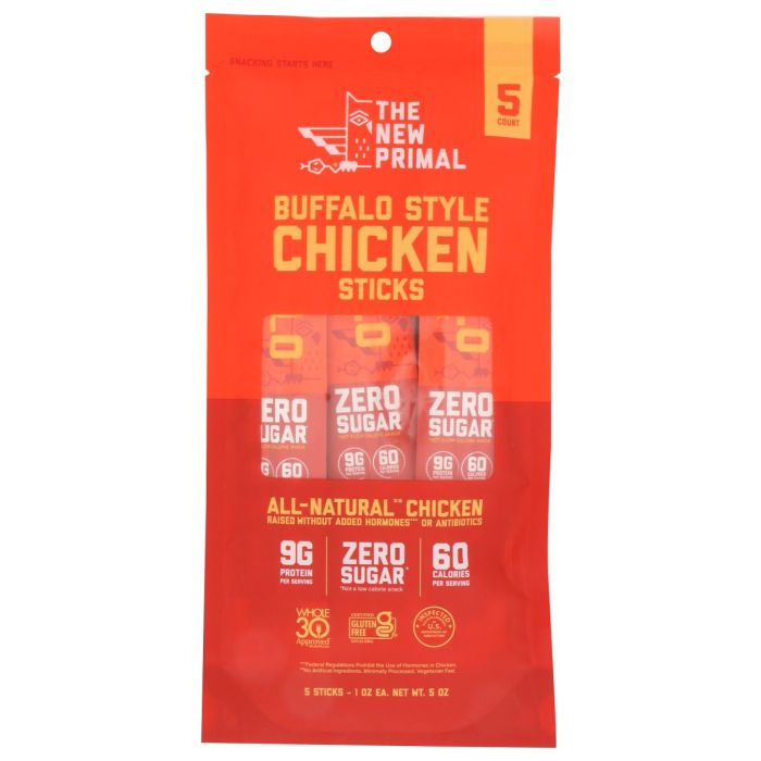 THE NEW PRIMAL: Buffalo Style Chicken Meat Sticks 5pc, 5 oz