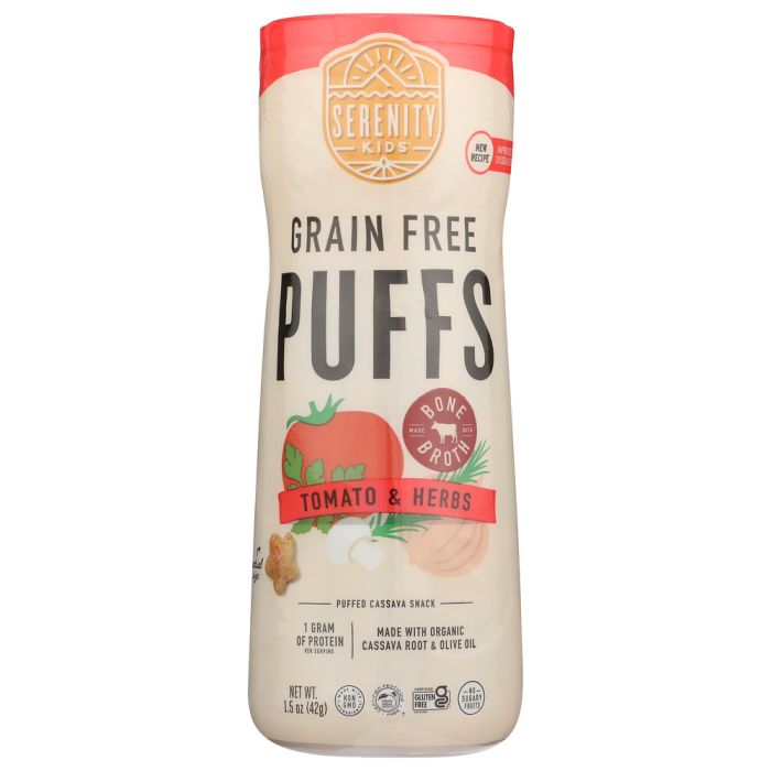 SERENITY KIDS: Tomato and Herbs Grain Free Baby Puffs With Bone Broth, 1.5 oz