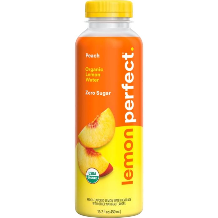 LEMON PERFECT: Peach Organic Lemon Water Zero Sugar, 15.2 fo