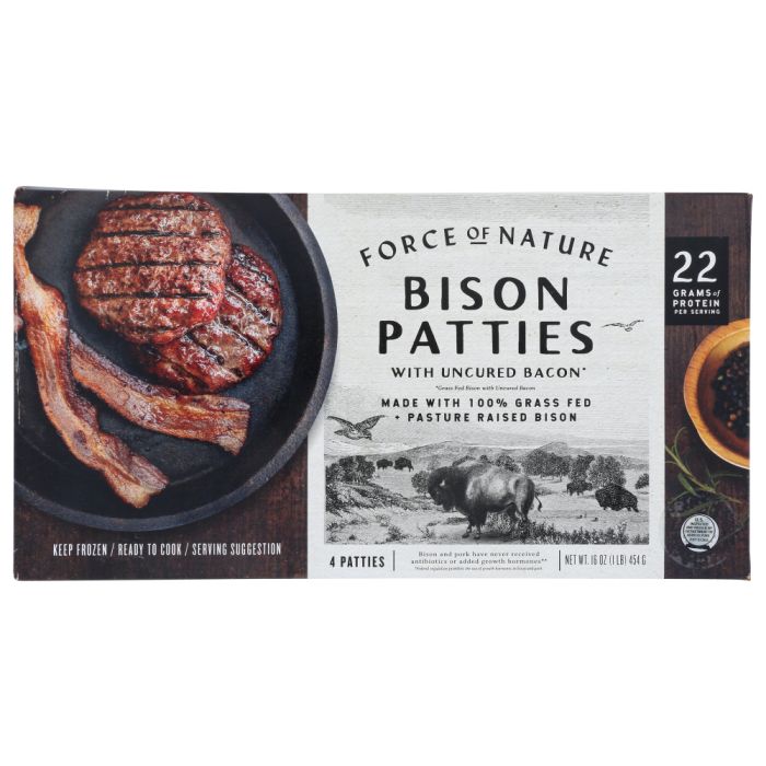 FORCE OF NATURE: Patties Bison Bacon Burgr, 16 oz