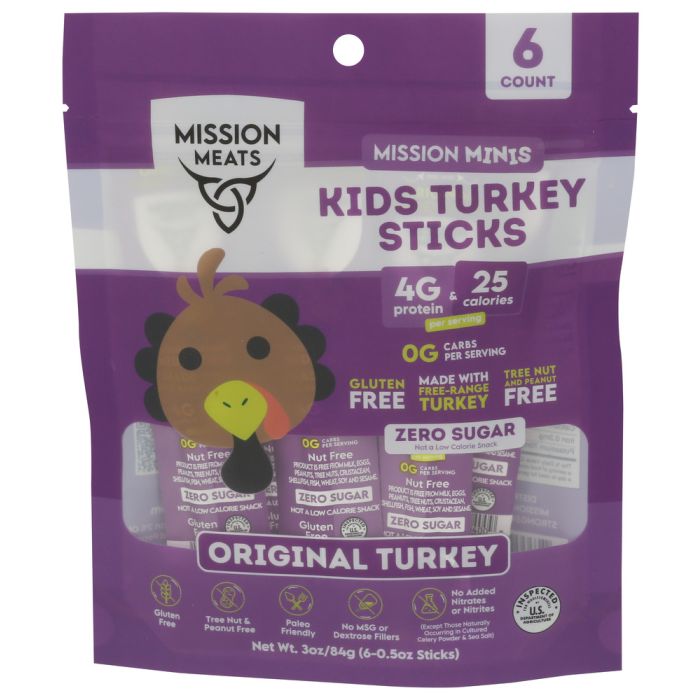 MISSION MEATS: Original Kids Turkey Sticks 6 Count, 3 oz