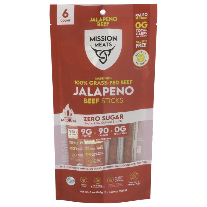 MISSION MEATS: Jalapeno Beef Sticks 6 Count, 6 oz