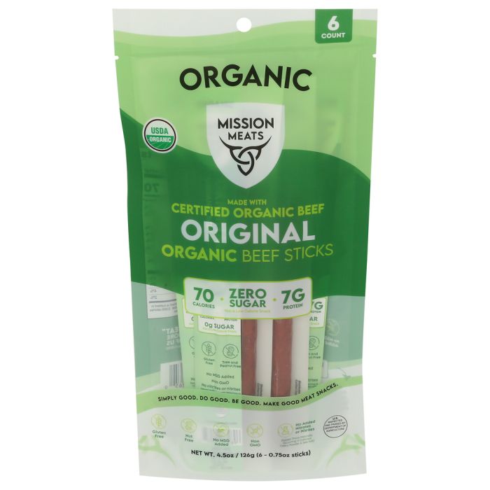 MISSION MEATS: Organic Original Beef Sticks 6 Count, 4.5 oz