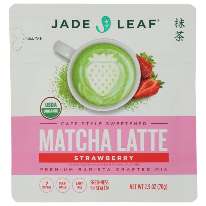 JADE LEAF: Organic Cafe Style Sweetened Matcha Latte Mix Strawberry, 2.5 oz 