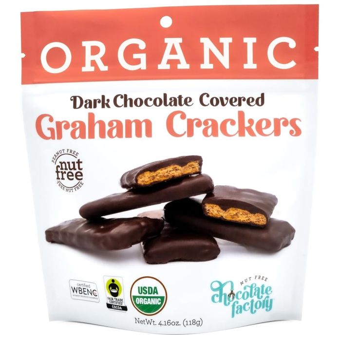 NUT FREE CHOCOLATE FACTORY: Organic Dark Chocolate Covered Graham Crackers, 4.16 oz