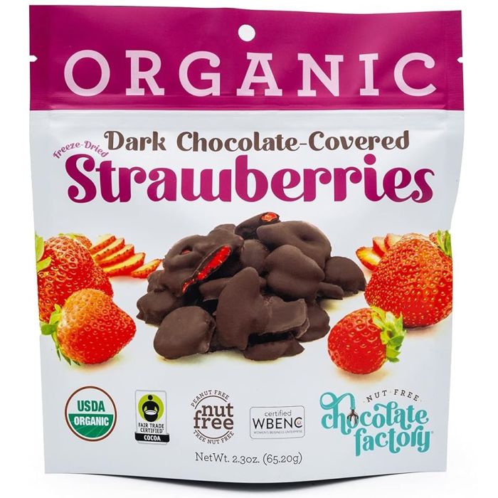 NUT FREE CHOCOLATE FACTORY: Organic Dark Chocolate-Covered Strawberries, 2.3 oz