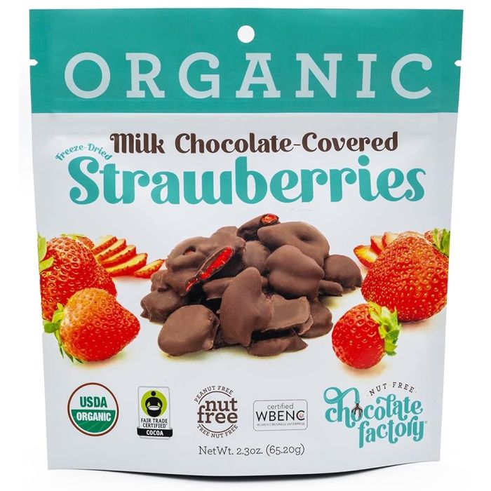 NUT FREE CHOCOLATE FACTORY: Organic Milk Chocolate-Covered Strawberries, 2.3 oz