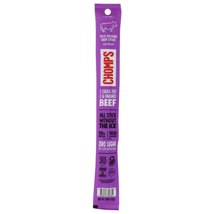 CHOMPS: Taco Seasoned Beef Jerky Stick, 1.15 oz