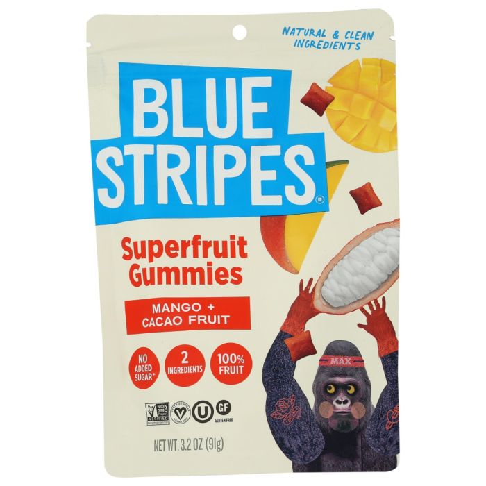BLUE STRIPES: Mango Plus Cacao Superfruit Gummies, 3.2 oz