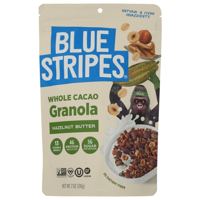 BLUE STRIPES: Hazelnut Butter Whole Cacao Granola, 7 oz