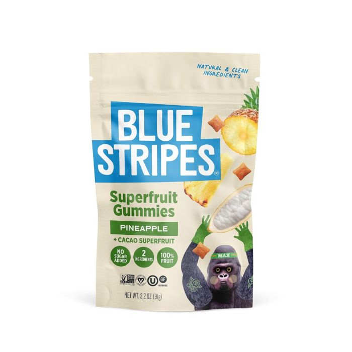 BLUE STRIPES: Superfruit Gummies Pineapple Plus Cacao Superfruit, 3.2 oz