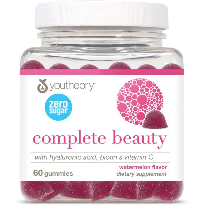 YOUTHEORY: Complete Beauty Sugar Free Watermelon Flavor Gummies, 60 pc