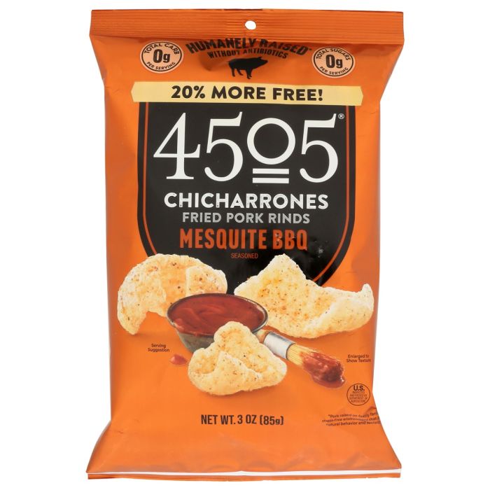 4505 MEATS: Mesquite BBQ Pork Rinds, 3 oz
