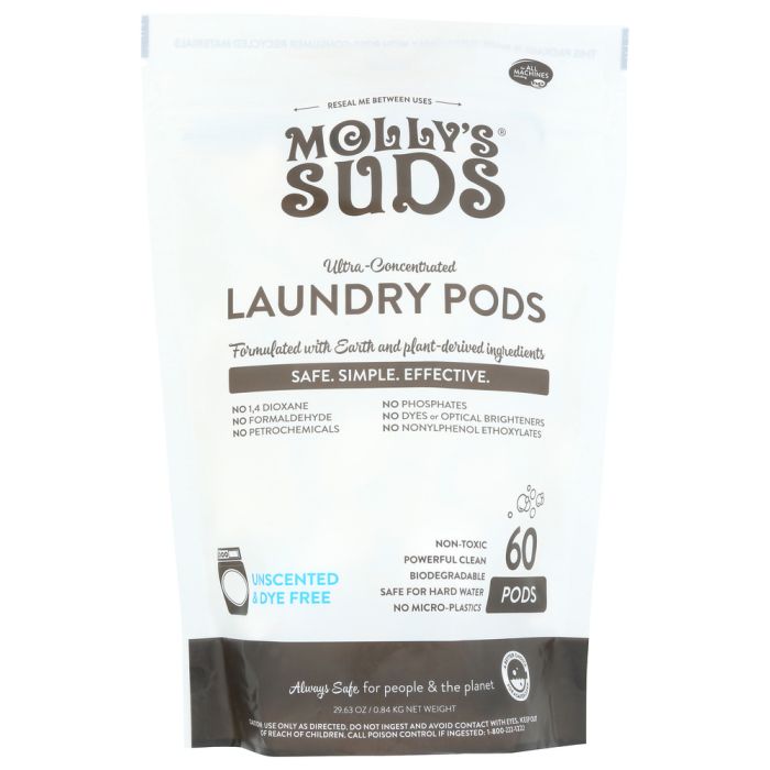 MOLLYS SUDS: Ultra Concentrated Laundry Detergent Pods 60 Count Unscented, 29.63 OZ