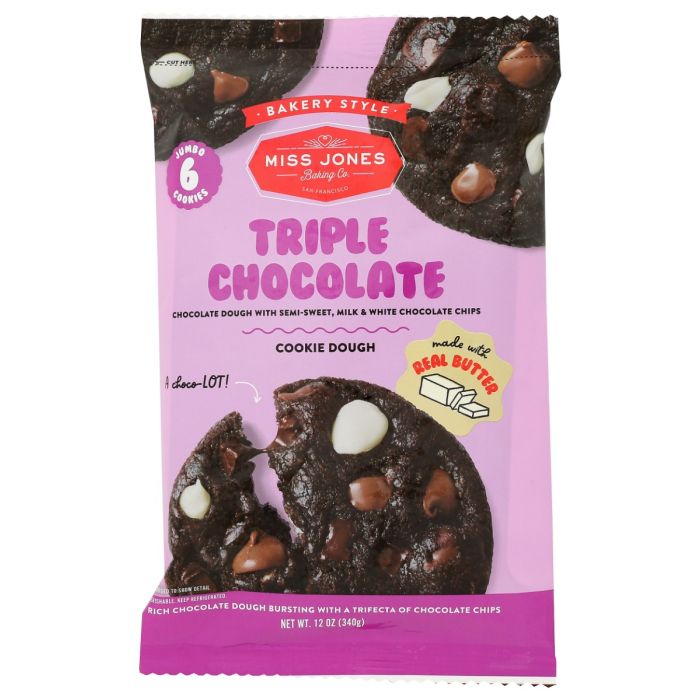 MISS JONES BAKING CO: Jumbo Bakery Style Triple Chocolate Cookie Dough, 12 oz