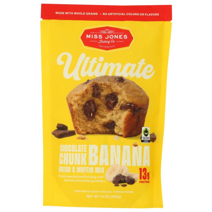 MISS JONES BAKING CO: Ultimate Chocolate Chunk Banana Bread And Muffin Mix, 14 oz