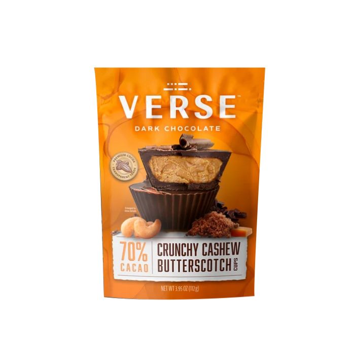 VERSE: 70 Percent Dark Chocolate Crunchy Cashew Butterscotch Cups, 3.95 oz