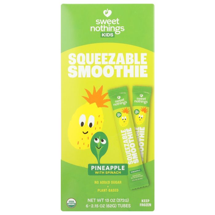 SWEET NOTHINGS: Pineapple Spinach Squeezable Smoothie 6 Tubes (2 Fluid Ounce Each), 12 oz