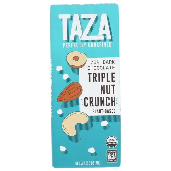 TAZA CHOCOLATE: Triple Nut Crunch Dark Chocolate Bar, 2.5 oz