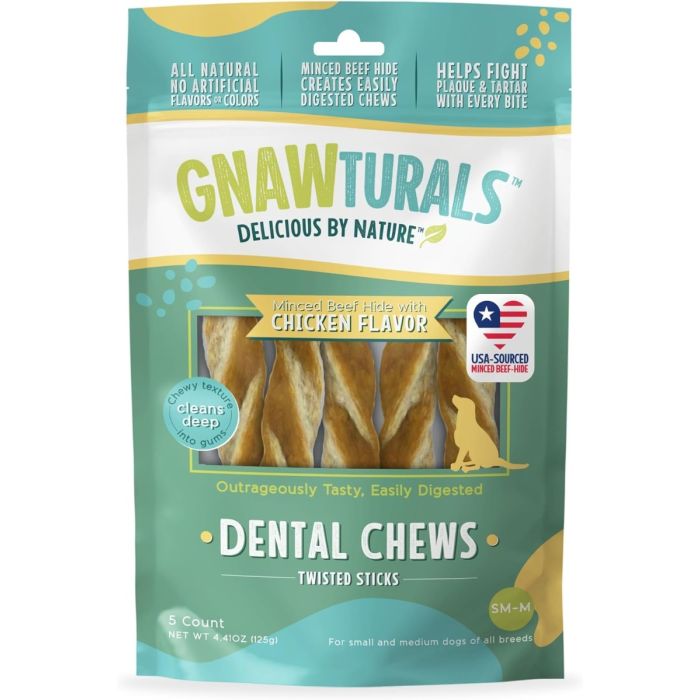 GNAWTURALS: Twisted Dental Chews Stick Chicken for Small to Medium Dogs, 4.41 oz