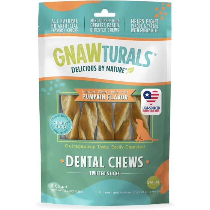 GNAWTURALS: Twisted Dental Chews Stick Pumpkin for Small to Medium Dogs, 4.41 oz