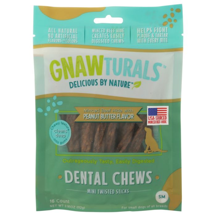 GNAWTURALS: Mini Twisted Dental Dog Chews Stick Peanut Butter, 3.95 oz