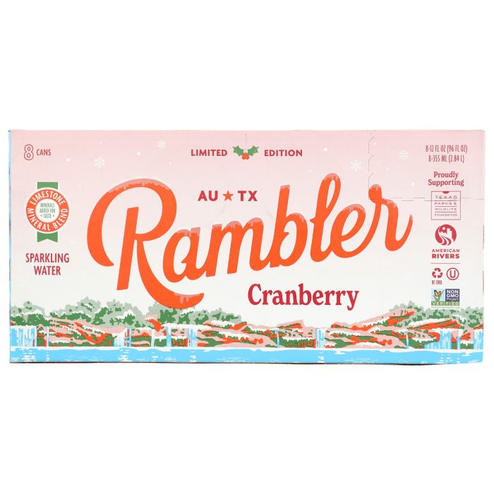 RAMBLER: Sparkling Water Cranberry 8Pk, 96 fo