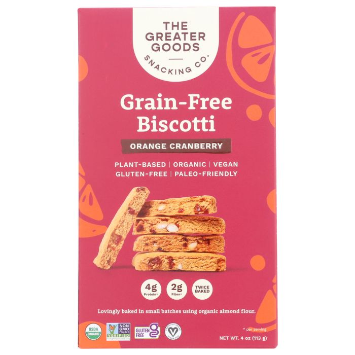 THE GREATER GOODS SNACKIN: Biscotti Orange Cranberry Grain Free, 4 OZ