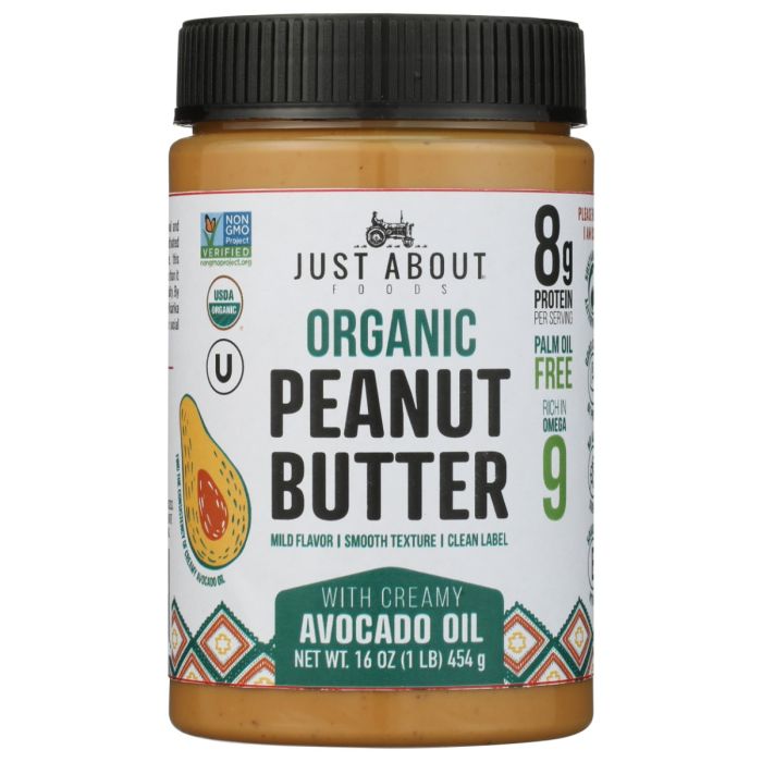 JUST ABOUT FOODS: Organic Peanut Butter With Avocado Oil, 16 oz