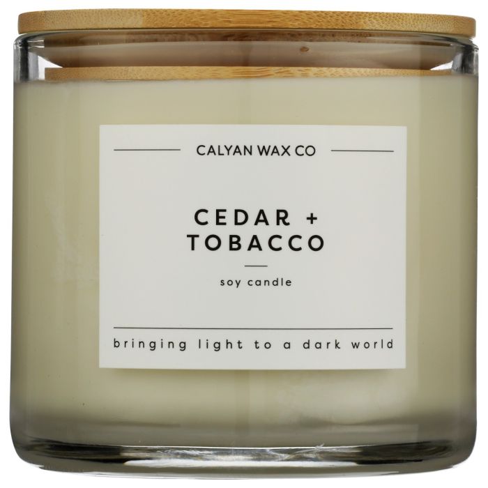 CALYAN WAX CO: Cedar And Tobacco Soy Candle 3 Wick Clear Glass Tumbler, 14.9 oz