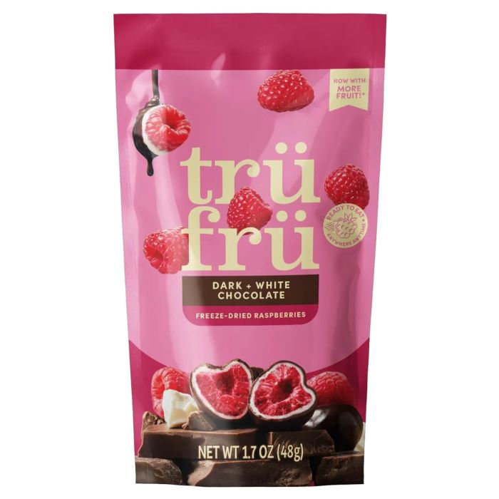 TRU FRU INDULGE ON THE GO: Freeze-Dried Raspberries in Dark & White Chocolate, 1.7 oz