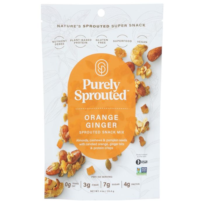PURELY SPROUTED: Orange Ginger Sprouted Snack Mix, 4 oz
