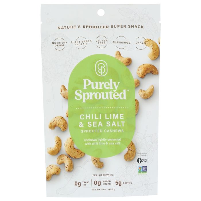 PURELY SPROUTED: Chili Lime And Sea Salt Sprouted Cashews, 4 oz