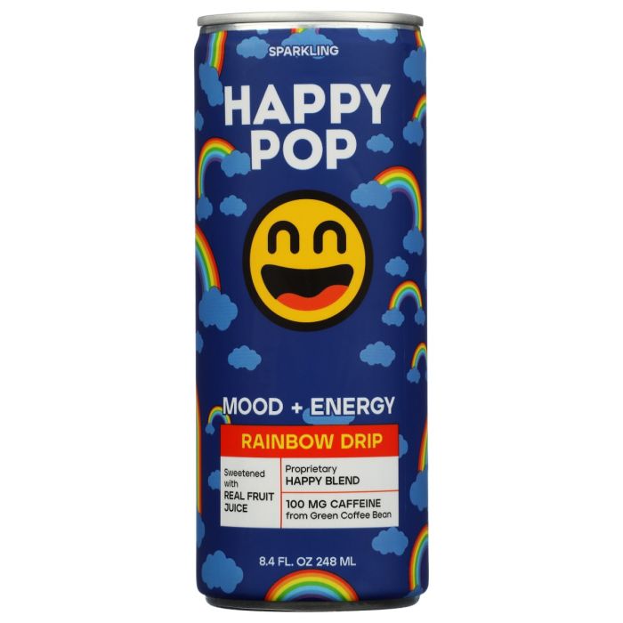 HAPPY POP: Mood Plus Energy Sparkling Rainbow Drip, 8.4 fo