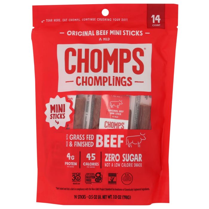 CHOMPS: Chomplings Original Beef Mini Sticks 14 Sticks, 7 oz