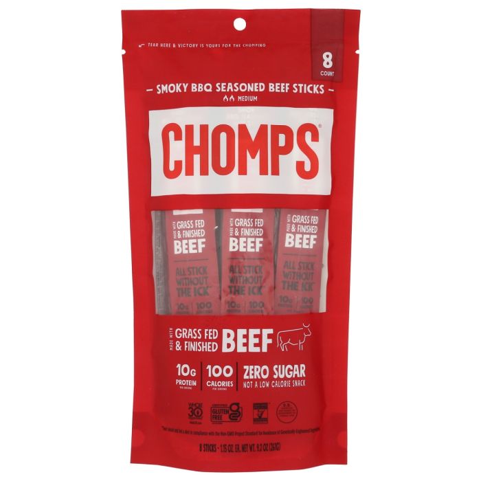 CHOMPS: Smoky Bbq Beef Sticks 8Pk, 9.2 oz