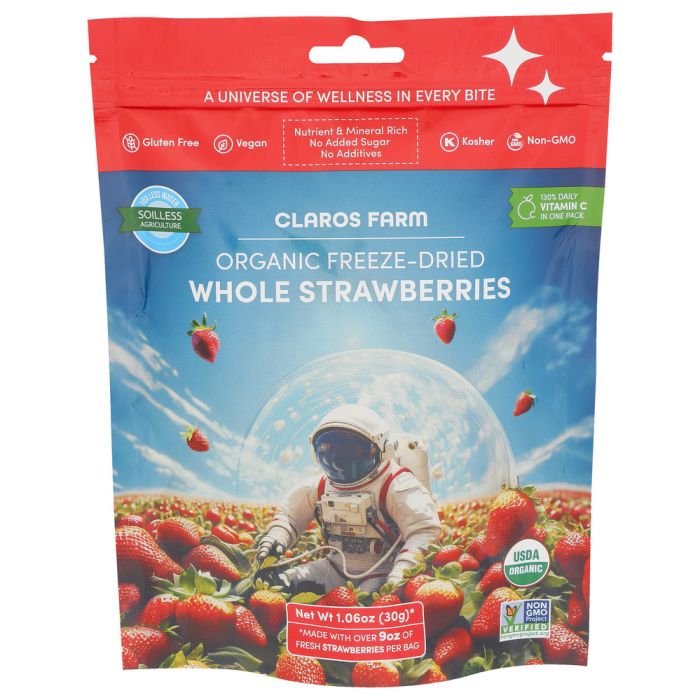 CLAROS FARM: Organic Freeze Dried Whole Strawberries, 1.06 oz