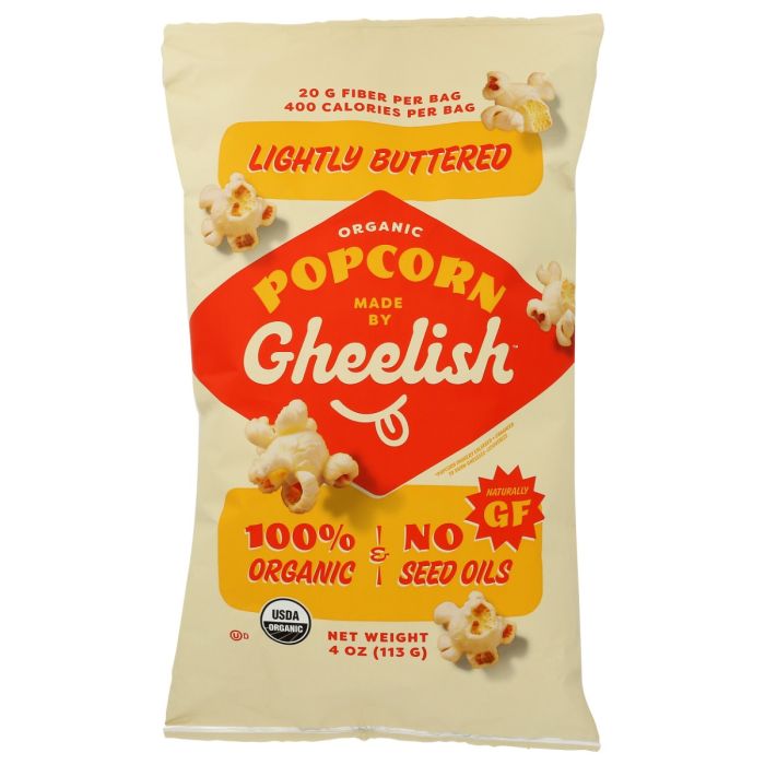 GHEELISH: Organic Lightly Buttered Popcorn, 4 oz
