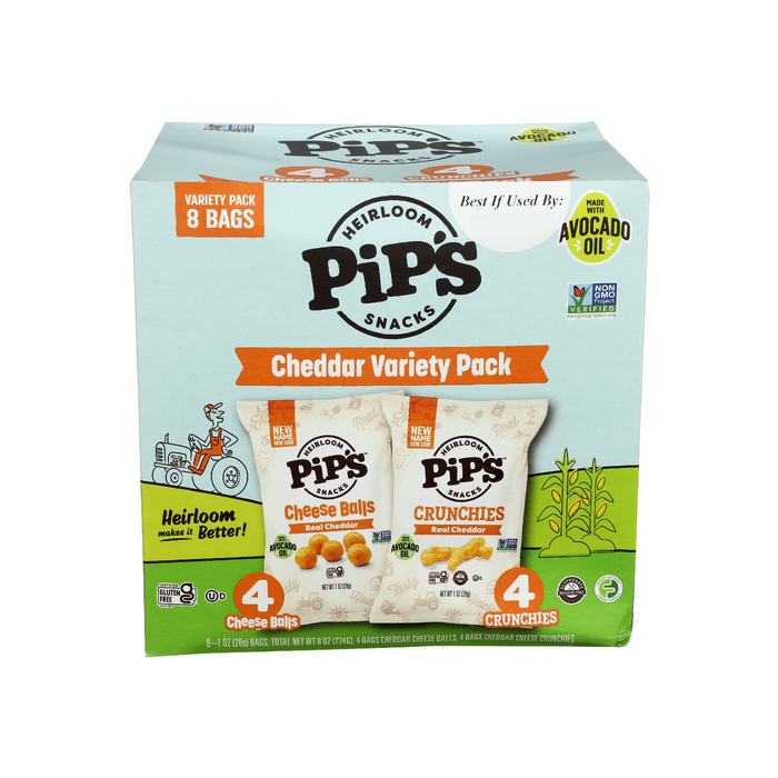 PIPS: Crunchies and Balls Cheddar Variety Pack 8pc, 8 oz